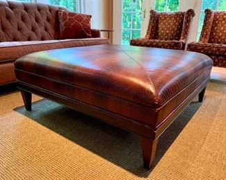 Item 87: Kravet Vassar Collection mock-croc textured leather ottoman - 44" square - please take note of condition issues: $375
