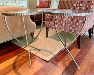 Item 89: (2) Metal and glass side tables - 16.5" x 22.75" -some scratches to glass tops - $150 for pair