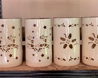 (6) Filigree ceramic Christmas themed candle holders: $24