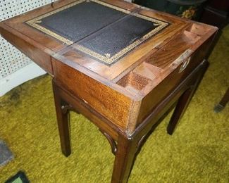 Antique Wood Inlaid/Leather Traveling Salesman Desk