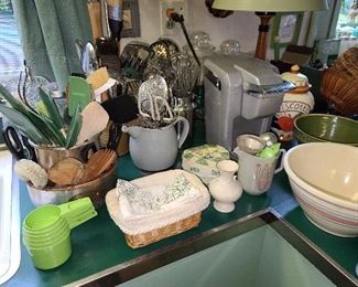 Assorted Kitchen Glassware, Pots, Pans, Tools, Etc.