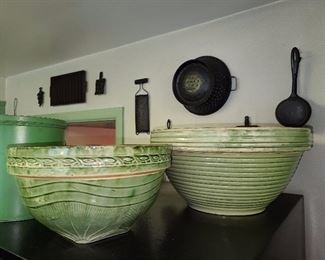 Large Antique Pottery Mixing Bowls