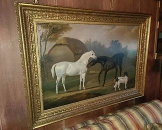 ORIGINAL ROBERT BRERETON "COLONEL TWEEDY;S HORSES" OIL ON CANVAS WITH ATTACHED LABEL ON REVERSE. SIGNED AND DATED 1823. SUPER RARE!