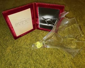 ORIGINAL STEUBEN GLASS "THE FLYING EAGLE" WITH ORIGINAL CERTIFICATE OF AUTHENTICITY & NEWSPAPER AD