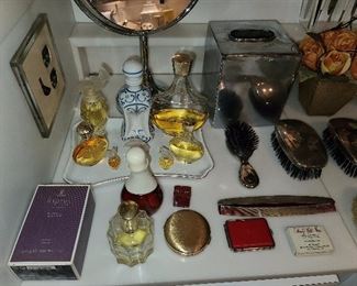 Assorted Bathroom Contents Including Designer Perfume, Kosta Boda Figurines, Etc.