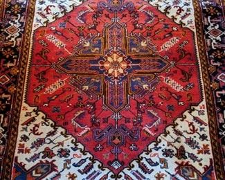 Vintage, hand-woven Persian Heriz rug, 100% wool face, measures 6' x 5' 3".