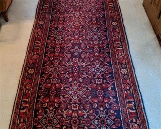 Vintage, hand-woven Persian Malayer rug, 100% wool face, measures 13' x 3' 2".