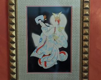 One of a pair of very well framed/matted original Asian artwork.