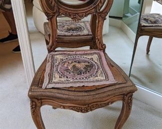 Sweet, petite antique French walnut side chair.