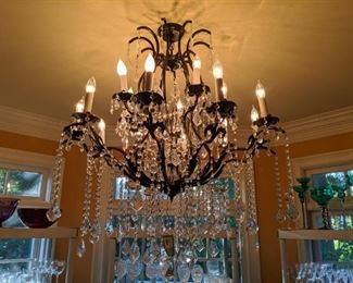 Swellegant wrought iron/Italian lead crystal chandelier.