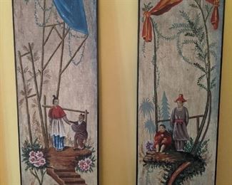 NICE pair of 5' tall hand-painted Asian panels.