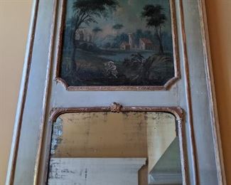 Large, antique French trumeau wall mirror.