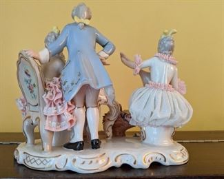 Rear view of the Italian Capodimonte porcelain grouping.