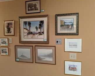Another wall of nicely framed/matted artwork.