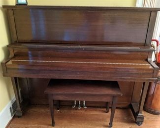 Vintage J. W. Shaw (Montreal Canada) upright mahogany piano, with matching stool, serial # 40276.