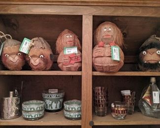 Booga Booga!                                                                                   These devil monkeys, hand-carved from coconut husks will put an evil spell on you if you steal a drink from their bar!