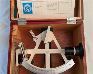 Vintage German Freiberger ship's sextant, in wooden box, dated 1973.