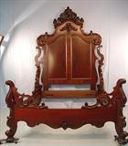 131 - 3pc Walnut Victorian Bedroom Set, signed in multiple places w Issac Himmb Stamp, ca. 1850, Bed, 11in. T, (66in X 83in.)