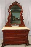 131 - 3pc Walnut Victorian Bedroom Set, signed in multiple places w Issac Himmb Stamp, ca. 1850, Dresser, 79in. T, 50in. W, 24in. D, close-up