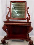 220 - 7pc. Mahogany Empire Bedroom Suite w Original Finish on All, Vanity, 38in. W, 23in. D, 63in T
