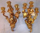 108 - Pair Antique Bronze 3 light Sconces, 20in T