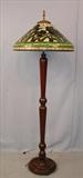 204 - Antique Leaded Glass Floor Lamp w Shade, 74in T, 26in Shade, ca. 1915