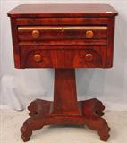 205 - Flame Mahogany Empire 2 Drawer Work Stand, 21in W x 17in D x 31in T, ca. 1830