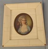 115 - Painting on Ivory w Ivory frame, 6in x 7in, Image 3in x 3.5 in