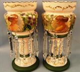 117 - Pair of Pink Lusters w Portrait of Lady, 14.5in T