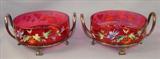 120 - Pair of Mosler Cranberry Bowls on Silver Frames