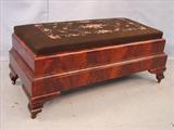 129 - Lift Top, Feathered Mahogany Bench wNeedle Point Seat, 40in L x 19in D x 17in T