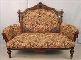10 - Walnut Victorian Love Seat - Green Tapestry