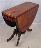 75 - Rosewood Drop Leaf Victorian Breakfast Table w Pierced Carved Ends, 29in T x 48in L x 36in D, ca 1860, drop leaf