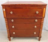 394 - 4 Drawer Cherry Chest w Columns, 48in. T x 43in W x 21in D, ca. 1850