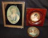 365, 366 & 367 - Petit Point Victorian Minature Picture, Painting on Porcelain & Painting on Porcelain - Brass Frame