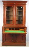 451 - Two Piece Walnut Victorian Secretary with carved wood pulls, Burl trim, ca. 1860, 91in. Tall, 48in. Wide, 21in. Deep, open view
