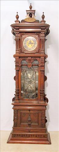 100 - Lenzkirch Grandfather Clock with Music box that plays 15 & 1 half in. disc, 8ft. 2in. High, 32 in. wide, 18in. deep