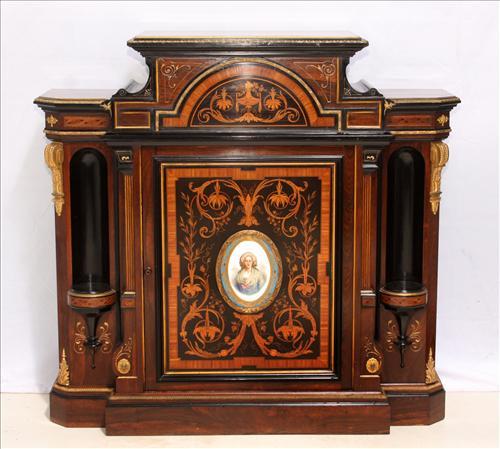 101 - Rosewood Parlor Cabinet with sevres plaque, 4ft. 9in. Wide, 4ft. 5in. High