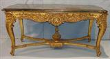150 - Gold Gilded Italian Victorian Center Table with black and gold marble, 29 in. T, 59 in. L, 32 in. D, ca. 1860.