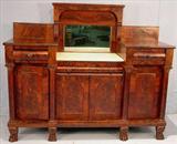 155 - Flamed Mahogany Federal Sideboard with white marble insert top, acanthus carved feet, missing toes, ca. 1830, 61 in. T, 73 in. W, 24 in. D.