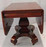 305 - Period Mahogany Empire Drop Leaf Breakfast Table with one drawer top, scroll feet, 41 in. L, 26 in. W, 29 in. T, ca. 1840