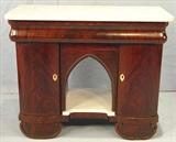 309 - Mahogany Empire Wash Stand with marble top and lower shelf, original finish, att. To Meeks, ca. 1850
