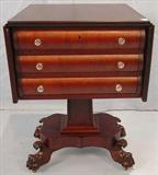 401 - Oversize 3 Drawer Work Stand with drop leaf and claw feet, 31 in. T, 22 in. W, 24 in. D, ca. 1850