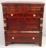 402 - Empire Flamed Mahogany Jackson Press, original finish and glass pulls, 52 in. T, 46 in. W, 21 in. D, ca. 1840