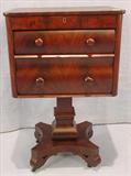 406 - Mahogany Empire 2 Drawer with Lift Top Work Table, 28 in. T, 18 in. W, 14 in. D, ca. 1840