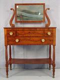 404 - Period Mahogany Sheridan Vanity Dresser with acanthus carved mirror arms, 56 in. T, 37 in. W, 18 in. D, ca. 1830