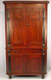 133 - Primitive Cherry Corner Cupboard with column front, all original, 87 in. T, 51 in. W, 30 in. D, ca. 1820
