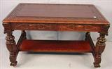 136 - Mahogany Library Table with 2 Drawers, heavily carved band around top and claw feet, by R.J. Horner, 63 in. L, 36 in. W, ca. 1890
