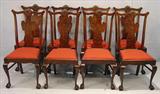 138 - Set of 8 Oak Chippendale Dining Chairs with tall backs and ball & claw feet, 40 in. T, ca. 1900