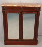 140 - Rosewood Rococo Parlor Cabinet with salmon colored marble, mirrored doors, 41 in. T, 36 in. W, 18 in. D, ca. 1850.